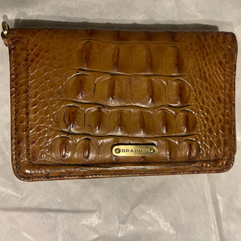 Brahmin Tan Crocodile Embossed Clutch
